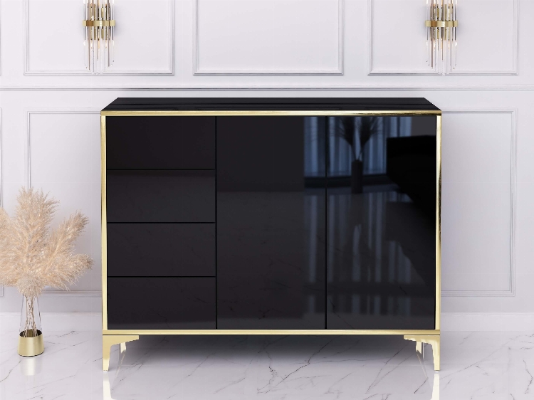 Chest of drawers Monako 118cm - Gold, Black