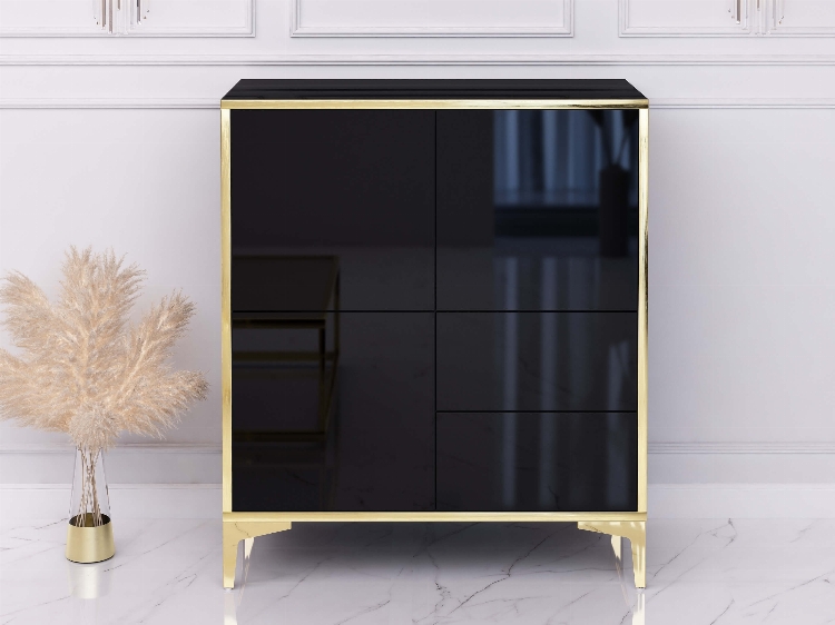 Chest of drawers Monako 80cm - Gold, Black