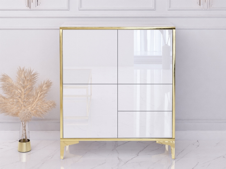 Chest of drawers Monako 80cm - White, Gold