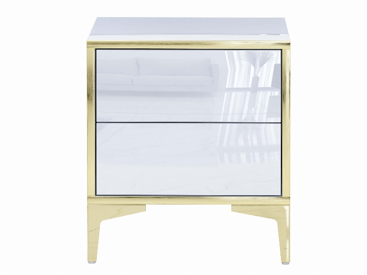 Bedside table Monako 45cm - White, Gold