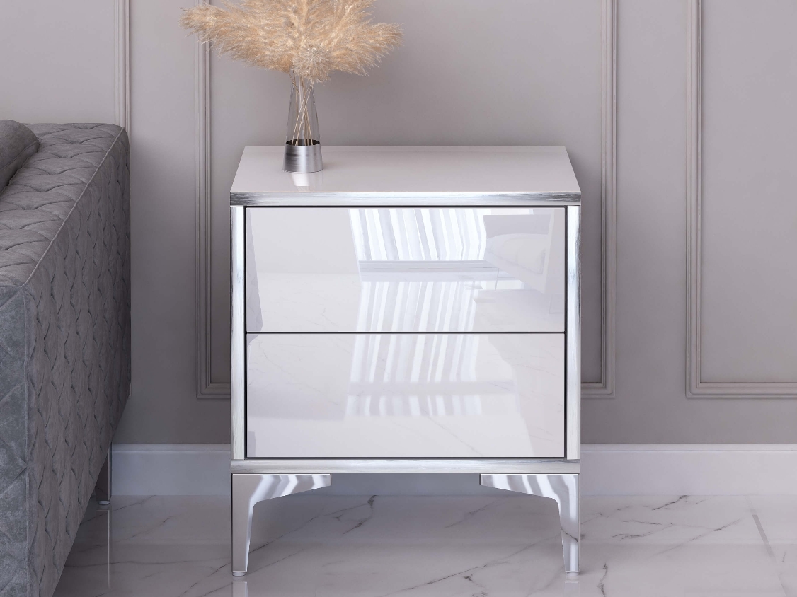 Bedside table Monako 45cm - White, Silver