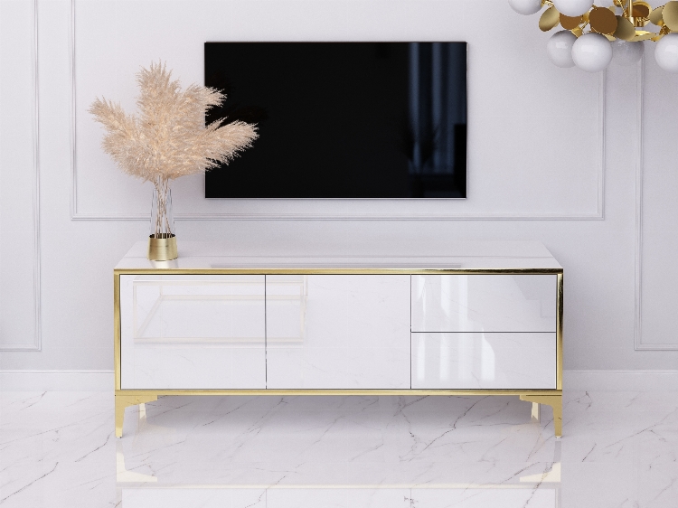 TV Cabinet Monako 136cm - White, Gold