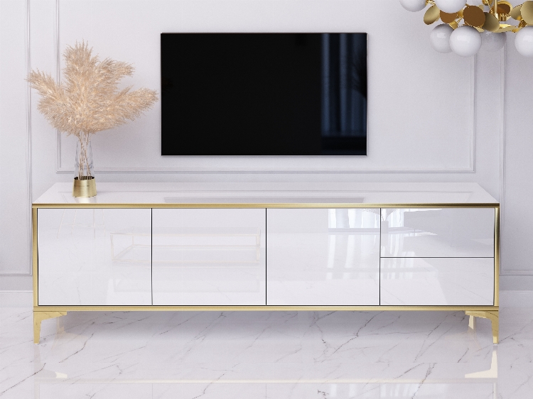 TV Cabinet Monako 180cm - White, Gold