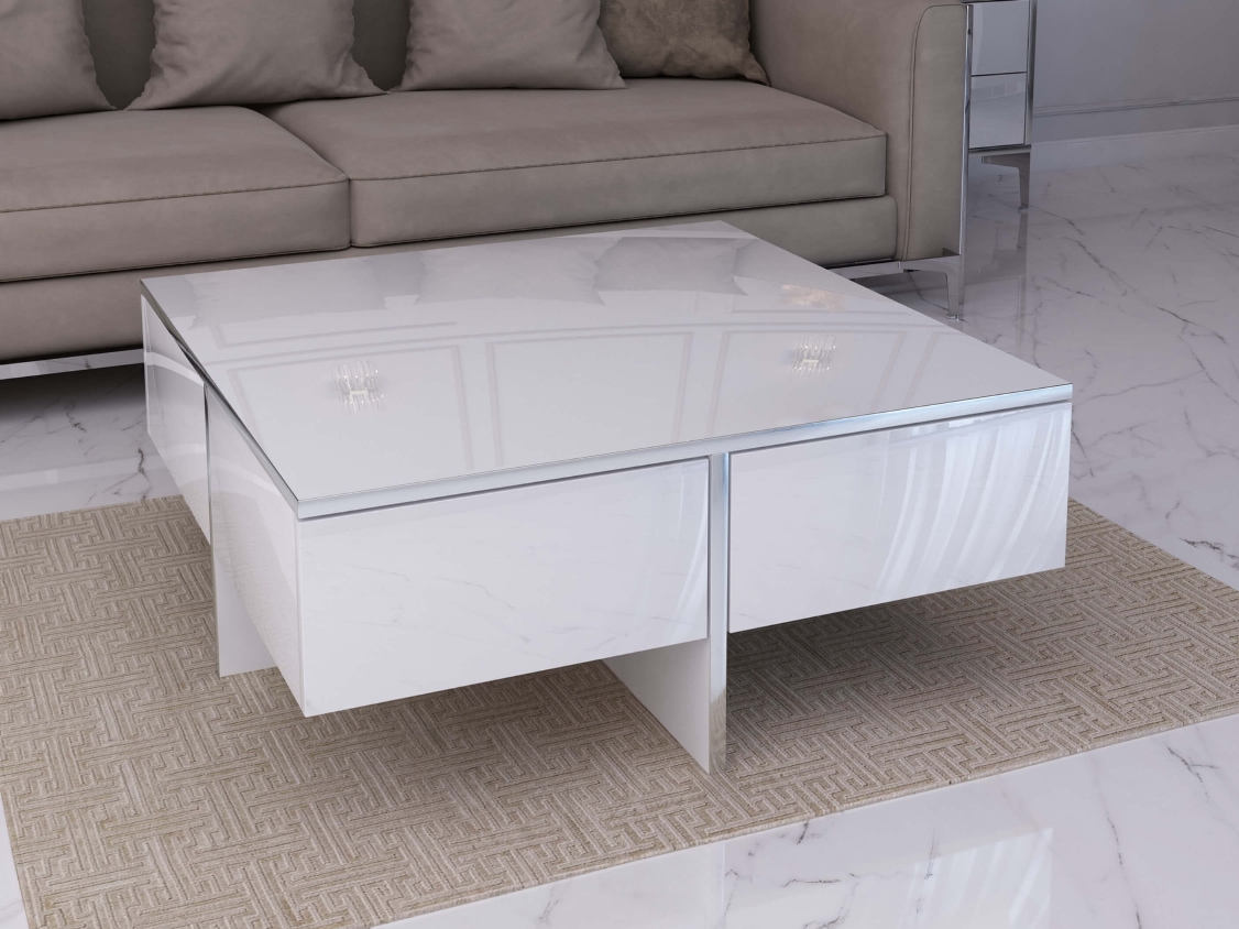 Coffee table Monako 80cm - White, Silver